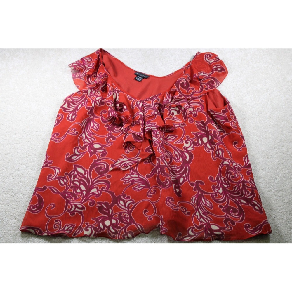 Apostrophe Blouse Womens 20 22W Red Pink Ruffle‎ Floral Top Plus Size Sheer